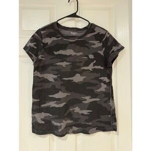 Athleta Short Sleeve Dark Gray Camo Tee Flaw Size M 100% Cotton